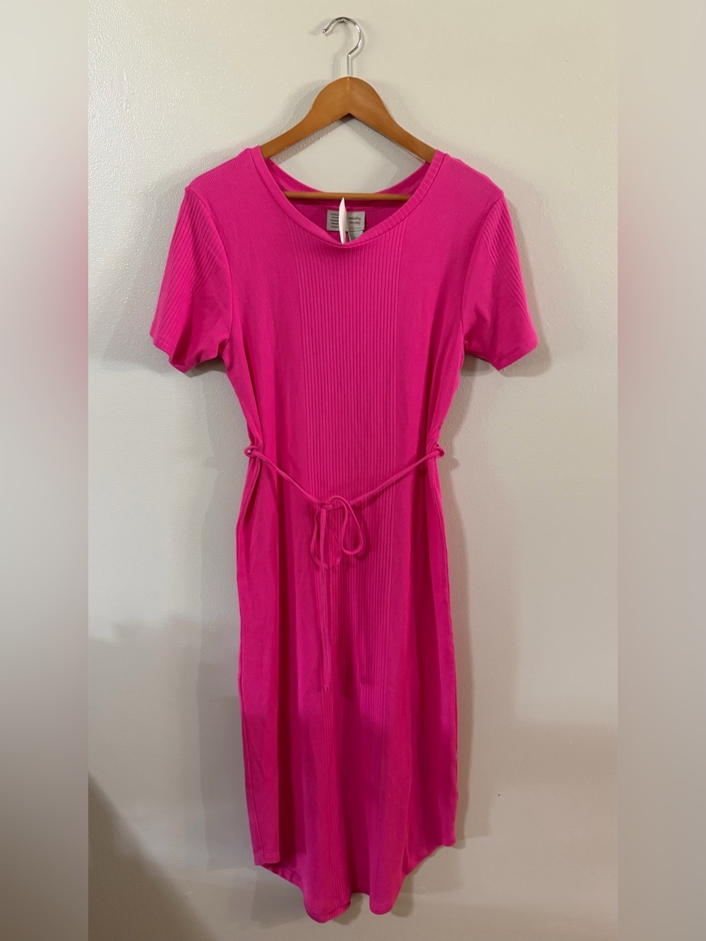 Saturday/Sunday NWT Ribbed Hot Pink Pima Cotton Midi Dress - Picture 2 of 10